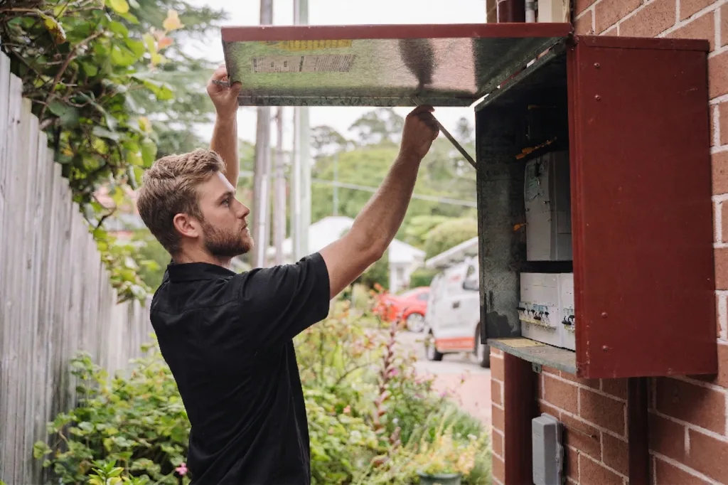 Electrician installing downlights in a Zetland home